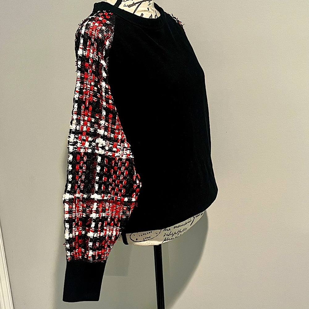 Rag & Bone Linton Racer Sweatshirt with Plaid Tweed Sleeves - Picture 9 of 15